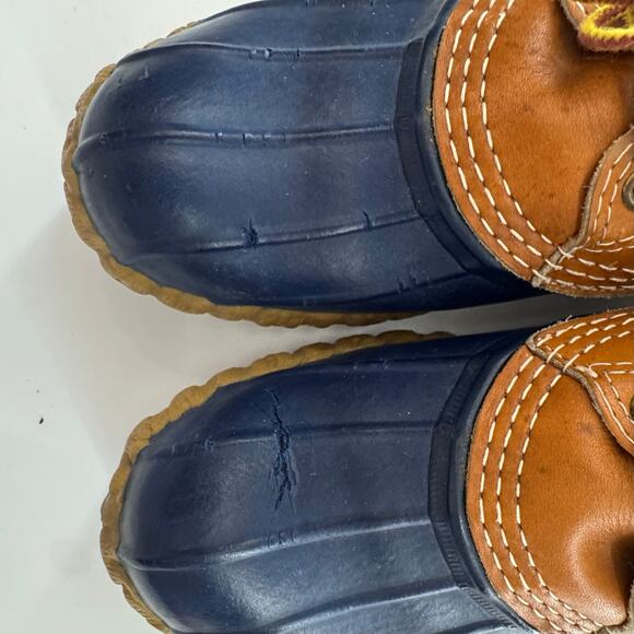 VTG. LL BEAN Women’s Sz 10/Men’s Size 8 Rubber Gum Shoes Made USA Brown Blue - Picture 4 of 11